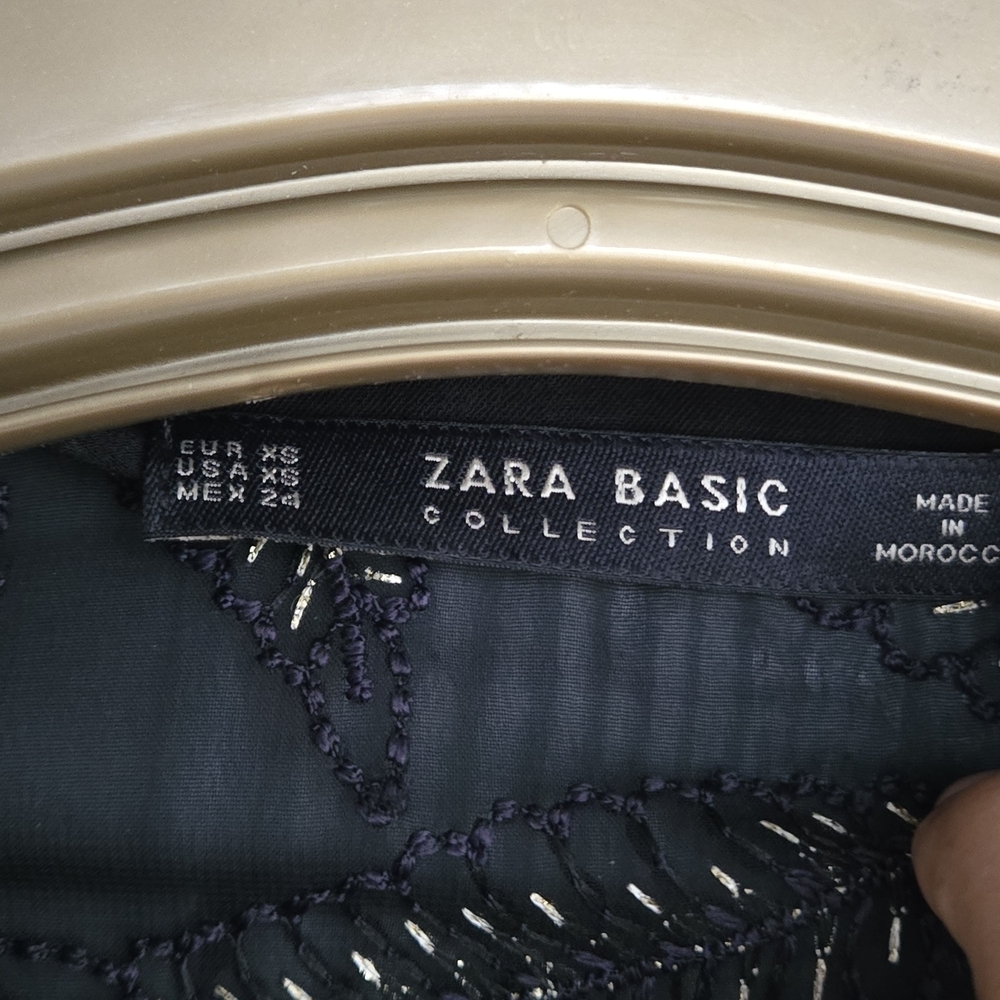 Zara Black Sheer Bomber Jacket with Leaf Design - Picture 7 of 9
